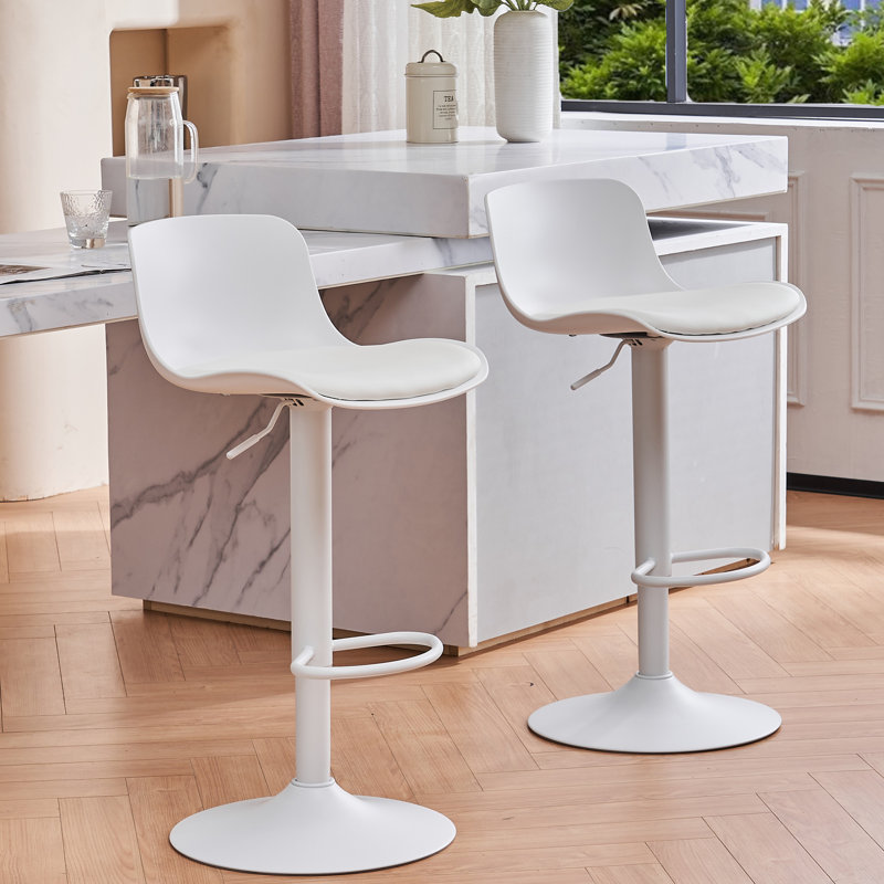 George Oliver Harjyot Modern Swivel Adjustable Height Bar Stool with Backrest Footrest for Kitchen Island Bar Counter Bar Stools